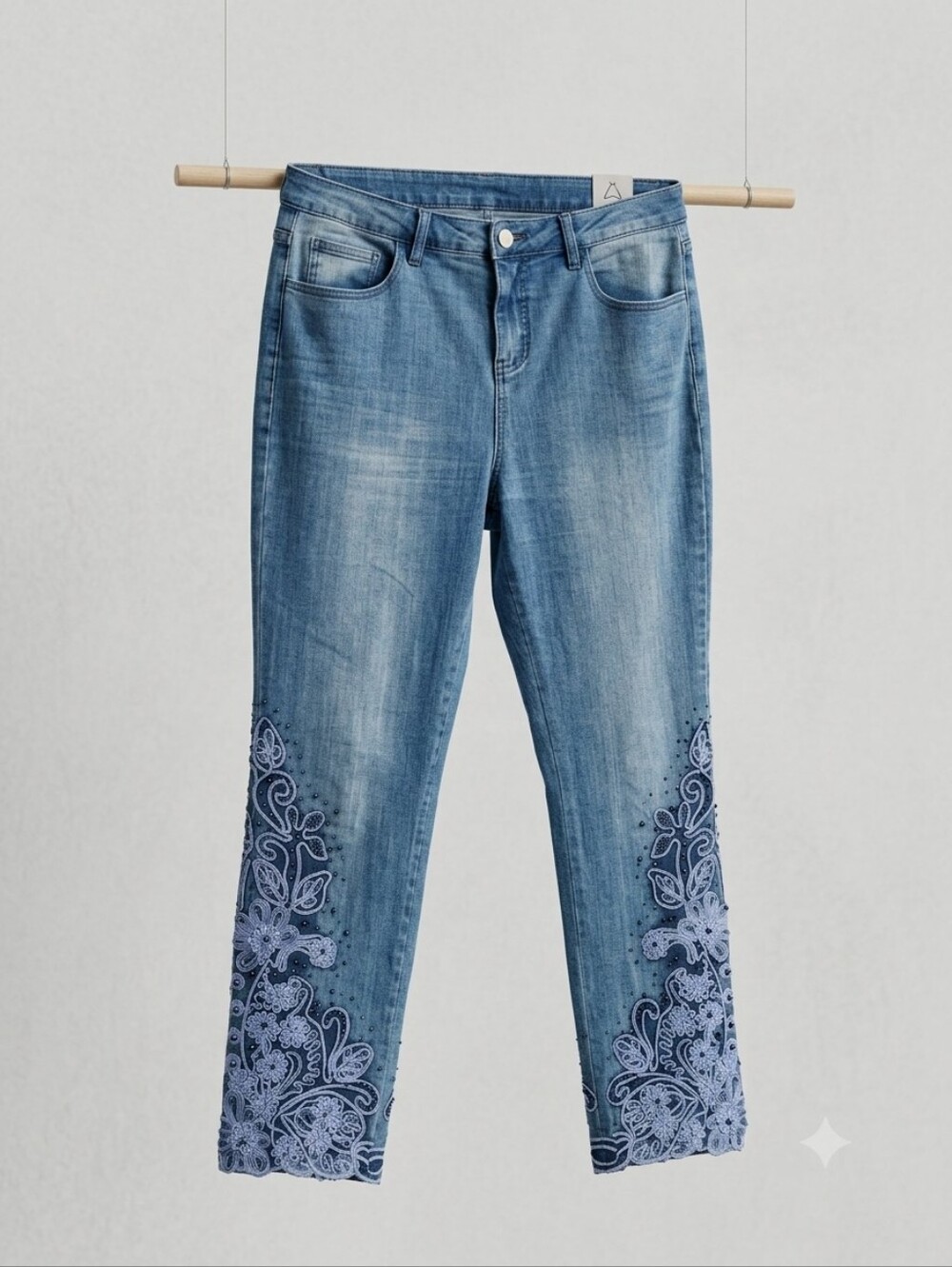 Soft Surroundings Lace Embroidered Beaded Hem Jeans, Size 14